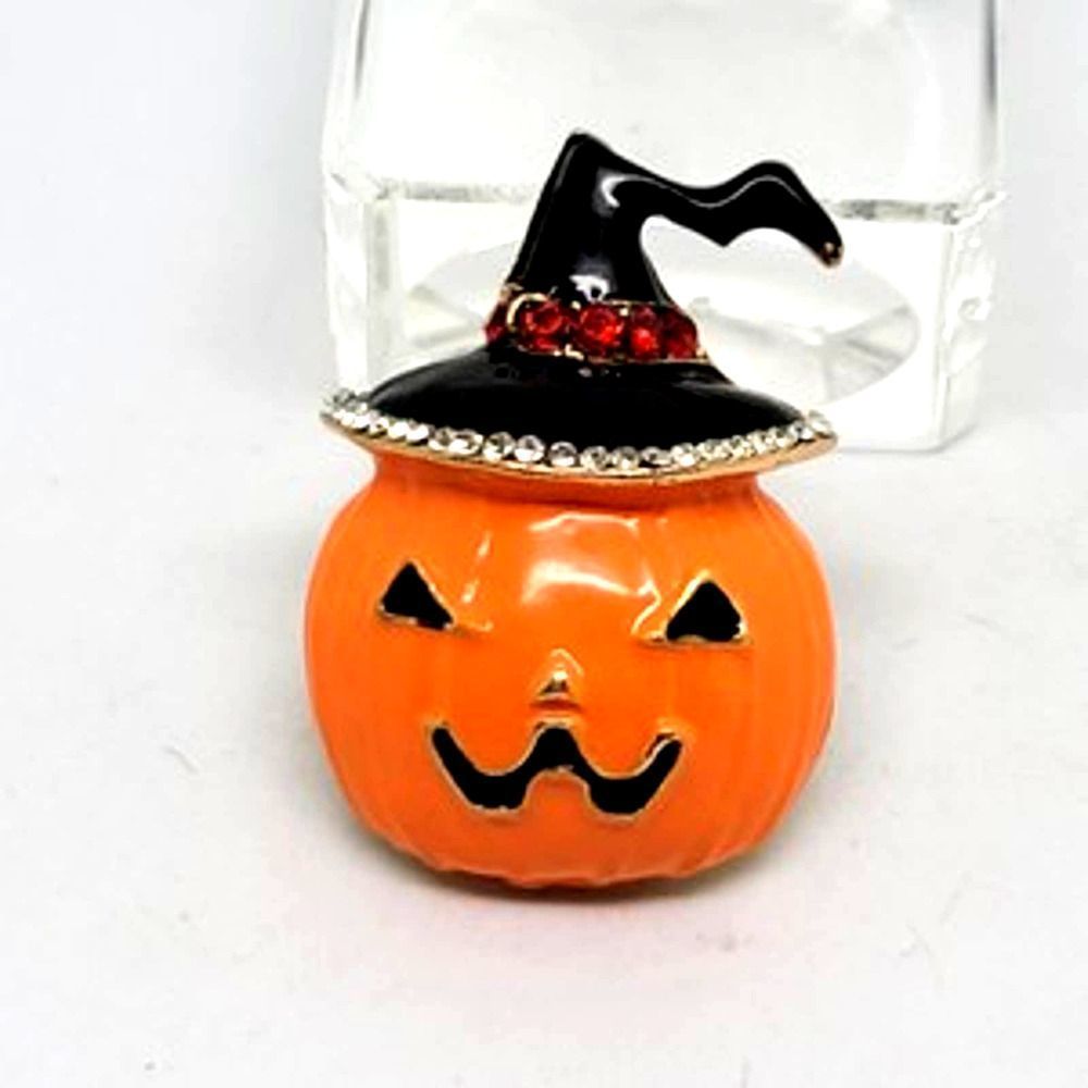 Halloween Witches hat Pumpkin Crystal Pin Brooch